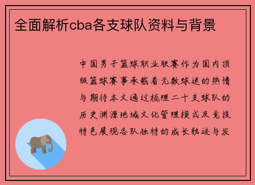 全面解析cba各支球队资料与背景